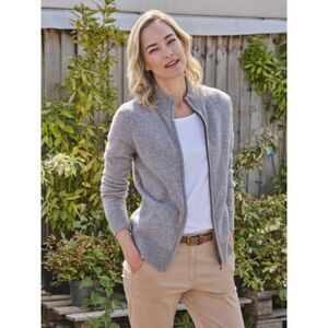 WoolOvers Womens/Ladies Lambswool Zipped Fitted Cardigan / Grey Marl